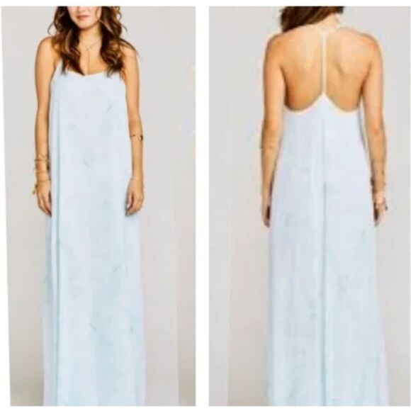Show Me Your Mumu T-Rex Halter Maxi Dress Blue Watercolor Floral Size Small - Picture 1 of 6
